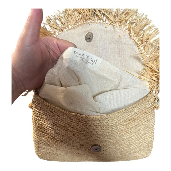 Mar Y Sol Tanya Raffia  Fringe Crossbody Clutch Purse - Picture 7 of 12